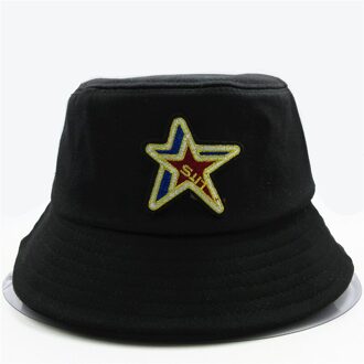 Bar Sterren Borduurwerk Katoen Emmer Hoed Visser Hoed Outdoor Reizen Hoed Zon Cap Hoeden Voor Kid Mannen Vrouwen 34 zwart / 7 year old to volwassen