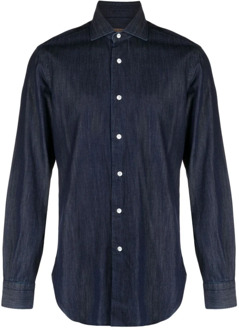 Barba Italiaanse Denim Shirt, 100% Katoen Barba , Blue , Heren - L,4Xl,3Xl