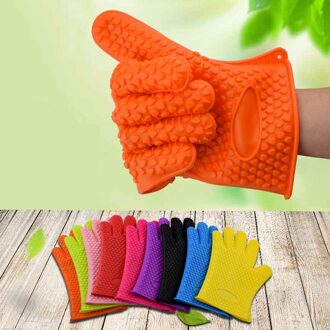 Barbecue 1 Pcs Food Grade Hittebestendige Dikke Siliconen Keuken Oven Handschoen Koken Bbq Grill Handschoen Oven Bakken Handschoenen Blauw