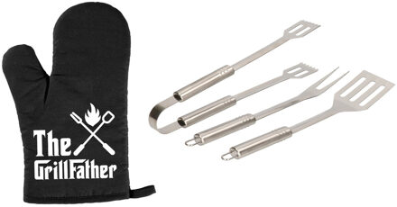 Barbecue/bbq gereedschap 3-delige set 33 cm van RVS met BBQ handschoen The Grillfather
