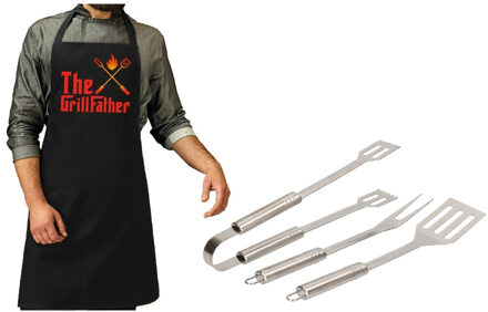 Barbecue/bbq gereedschap 3-delige set 33 cm van RVS met zwart schort The GrillFather
