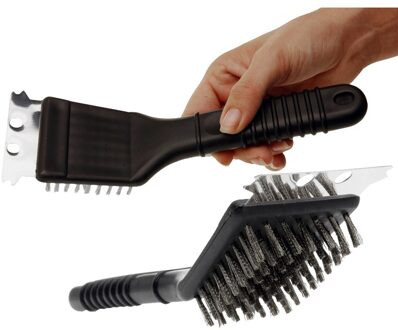 barbecue borstel en schraper RVS/kunststof zwart 20 cm