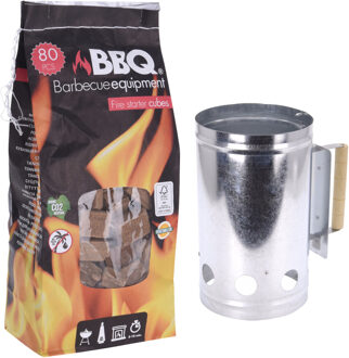 Barbecue briketten starter met houten handvat incl. 80x aanmaakblokjes