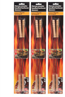 Barbecue Collection Spiezen - 12x stuks - vleespennen - metaal met houten handvat - 38 cm