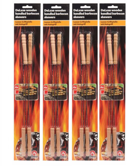 Barbecue Collection Spiezen - 16x stuks - vleespennen - metaal met houten handvat - 38 cm