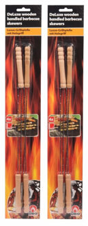 Barbecue Collection Spiezen - 8x stuks - vleespennen - metaal met houten handvat - 38 cm