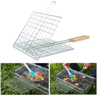 Barbecue Mazen Camping Grill Rack Bbq Clip Map Grill Gebraden Map Mand Tool Vlees Vis Groente Bbq Tool Houten Handvat