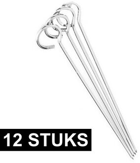 Barbecue spiezen/vleespennen - 12x stuks - metaal - met oog - 24 cm