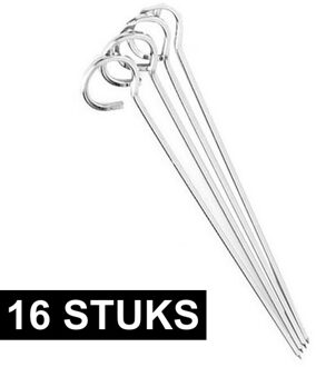 Barbecue spiezen/vleespennen - 16x stuks - metaal - met oog - 24 cm