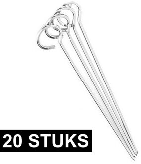 Barbecue spiezen/vleespennen - 20x stuks - metaal - met oog - 24 cm