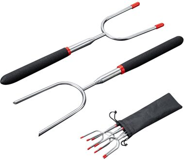 Barbecue Vork Herbruikbare Uitschuifbare Grill Draagbare Rvs Roosteren Vork Telescopische Vorken Keuken Accessoire Tool 5stk