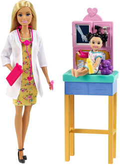 Barbie professionele barbie doktersdoos met barbiepoppen en patiënt en medische accessoires - modepop - vanaf 3 jaar