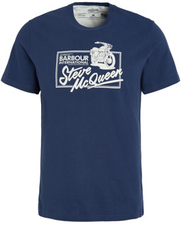 Barbour Eddie T-Shirt met Motorprint Barbour , Blue , Heren - Xl,L,M