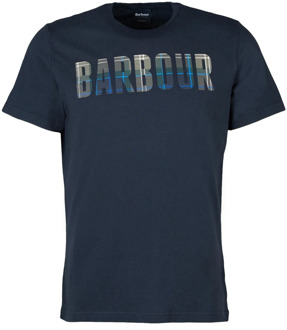 Barbour Navy Tartan Grafische T-Shirt Barbour , Blue , Heren - 2Xl,Xl,L