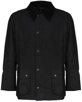 Barbour Zwarte Gewaxte Katoenen Jas Barbour , Black , Heren - S