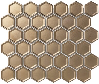 Barcelona mozaïektegel 5.1x5.9x0.6cm voor wand binnen en buiten vorstbestendig hexagon brons metallic met rand per stuk