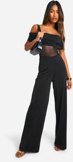 Bardot Mesh Panel Wijde Pantalon Jumpsuit, Black - 40