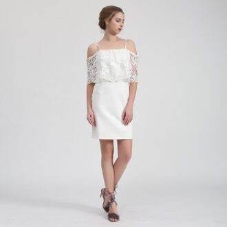 Bardot mini-jurk met kanten rand en off-shoulder Wit - S