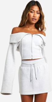 Bardot Off-Shoulder Zip Through Sweatshirt En Rok Set, Ash Grey