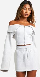 Bardot Off The Shoulder Zip Through Sweatshirt And Skirt Set, Ash Grey - XL