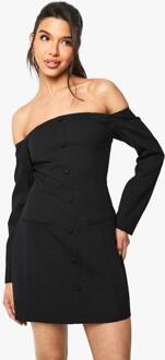 Bardot Tailored Button Down Mini Jurk, Black - 36