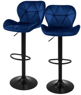 Barkruk set van 2 blauw fluwelen bekleding met rugleuning en voetensteun in hoogte verstelbaar 59-79cm ML-Design Zwart