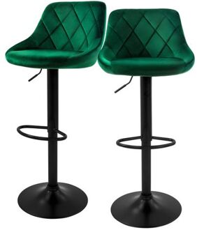 Barkruk set van 2 groen fluwelen bekleding met rugleuning en voetensteun in hoogte verstelbaar 62-82cm ML-Design Zwart