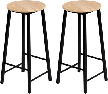 Barkrukken set van 2x stuks - zwart/beige - metaal/hout - D30 x H70 cm - Krukjes Multikleur