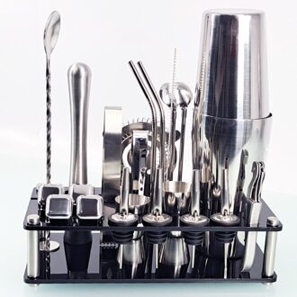 Barman Kit 23 Stuk Cocktail Shaker Set Van Roestvrij Staal Ijs Graan Acryl Stand Voor Gemengde Drankjes Martini Bar gereedschap Boston Shaker