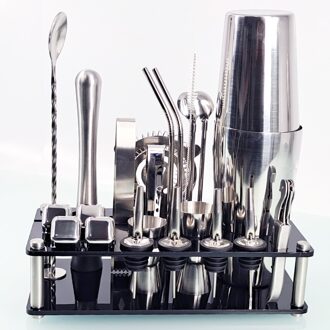 Barman Kit 23 Stuk Cocktail Shaker Set Van Roestvrij Staal Ijs Graan Acryl Stand Voor Gemengde Drankjes Martini Bar gereedschap Boston Shaker