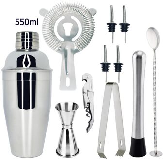 Barman Kit Met Stand Bar Set Cocktail Shaker Set Voor Drink Mengen-Bar Gereedschap Boston Shaker Beste Barman Kit voor Beginners 11stk 550ML
