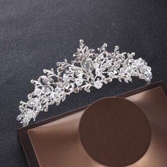Barokke Luxe Zilveren Kleur Kristal Hart Bruids Sieraden Sets Kettingen Oorbellen Tiara Kroon Bruiloft Kralen Afrikaanse Sieraden Sets 1stk kroon