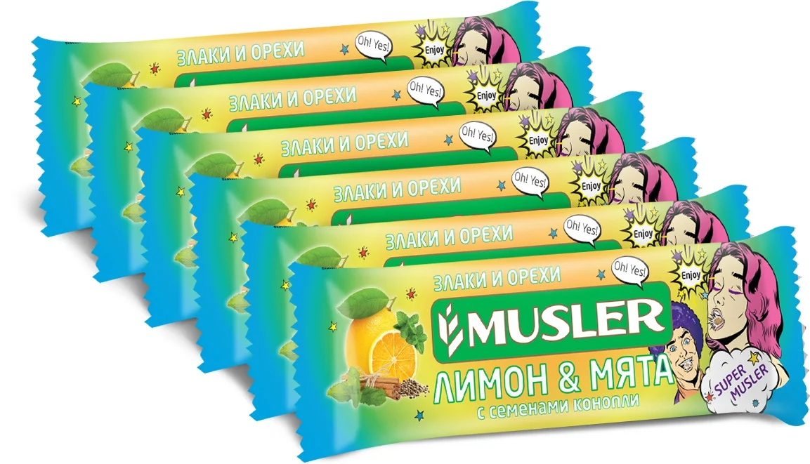 Bars muesli-lemon, mint with hemp seeds, Musler 30g., (6 pcs)