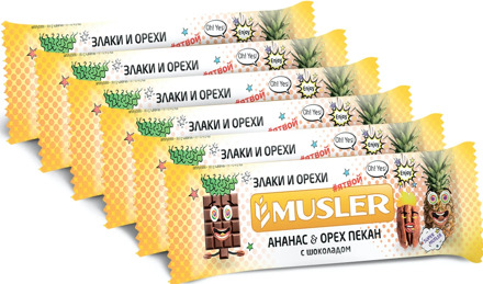 Bars muesli-pineapple, pecan nut with chocolate, Musler 30g., (6 pcs)