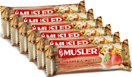 Bars muesli-strawberry in yogurt glaze, Musler 30g., (6 pcs)