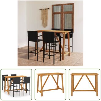 Barset Blake - Tafel 140x70x104 cm - Stoelen 52x56x118 cm - Zwart - Poly rattan en gepoedercoat staal