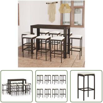 Barset - Bruin PE-rattan - Gepoedercoat Staal - 140.5 x 60.5 x 110.5 cm - Inclusief 8 barkrukken en