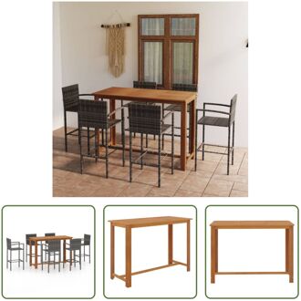 Barset Elegant - Massief Acaciahout - 150x70x105 cm (LxBxH) - Grijs - Poly rattan - Gepoedercoat staal