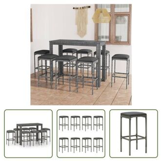 Barset - Grijs - Tafel- 140.5 x 60.5 x 110.5 cm - Stoelen- 38 x 38 x 76 cm - Inclusief 8 krukken en