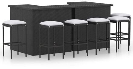 Barset PE rattan - Zwart - 100x50x105 cm - incl - 2 bartafels - 6 barkrukken en zitkussens