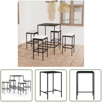 Barset Rattan - 70x70x110 cm - Zwart - 1 Tafel - 4 Krukken