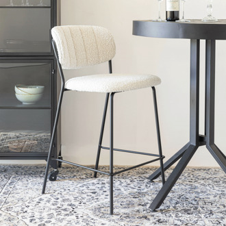 Barstoel 'Maris' Bouclé, kleur Crème (zithoogte 65cm)