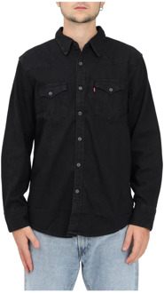 Barstow regular fit overhemd van denim met klepzakken Zwart - L