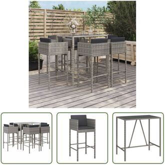 Bartafelset - grijs - PE-rattan/staal/glas - 110x70x110 cm - weerbestendig