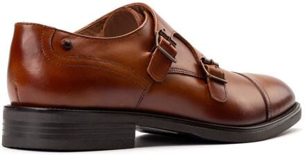 BASE LONDON Taper Leren Heren Tan Dubbele Monk Schoenen Bruin - EU 46 / UK 11