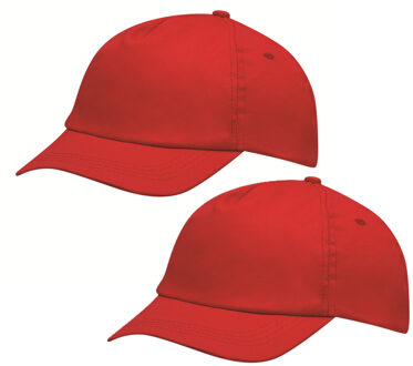 Baseballcap Outdoor 5 panels - 2x - rood - volwassenen - klittenbandsluiting - katoen