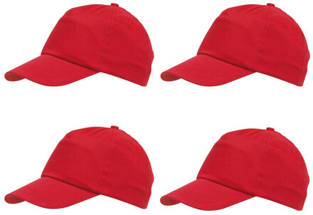 Baseballcap Outdoor 5 panels - 4x - rood - volwassenen - klittenbandsluiting - katoen