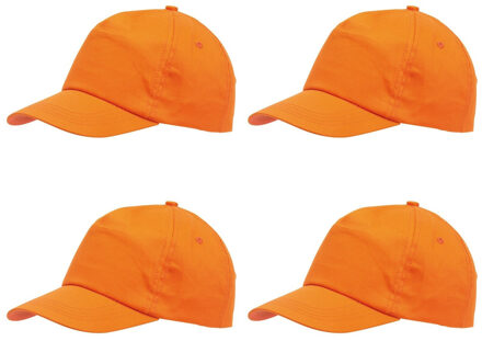 Baseballcap / pet Outdoor - 4x - 5 panels - oranje - volwassenen - klittenbandsluiting - katoen