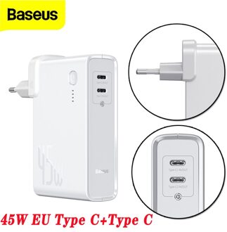 Baseus 2 In 1 Gan Power Bank 10000Mah 45W 5A Quick Opladen Eu Usb Charger Voor Iphone Samsung huawei Snel Opladen Voor Notebook EU wit C en C