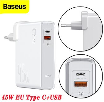 Baseus 2 In 1 Gan Power Bank 10000Mah 45W 5A Quick Opladen Eu Usb Charger Voor Iphone Samsung huawei Snel Opladen Voor Notebook EU wit C en U